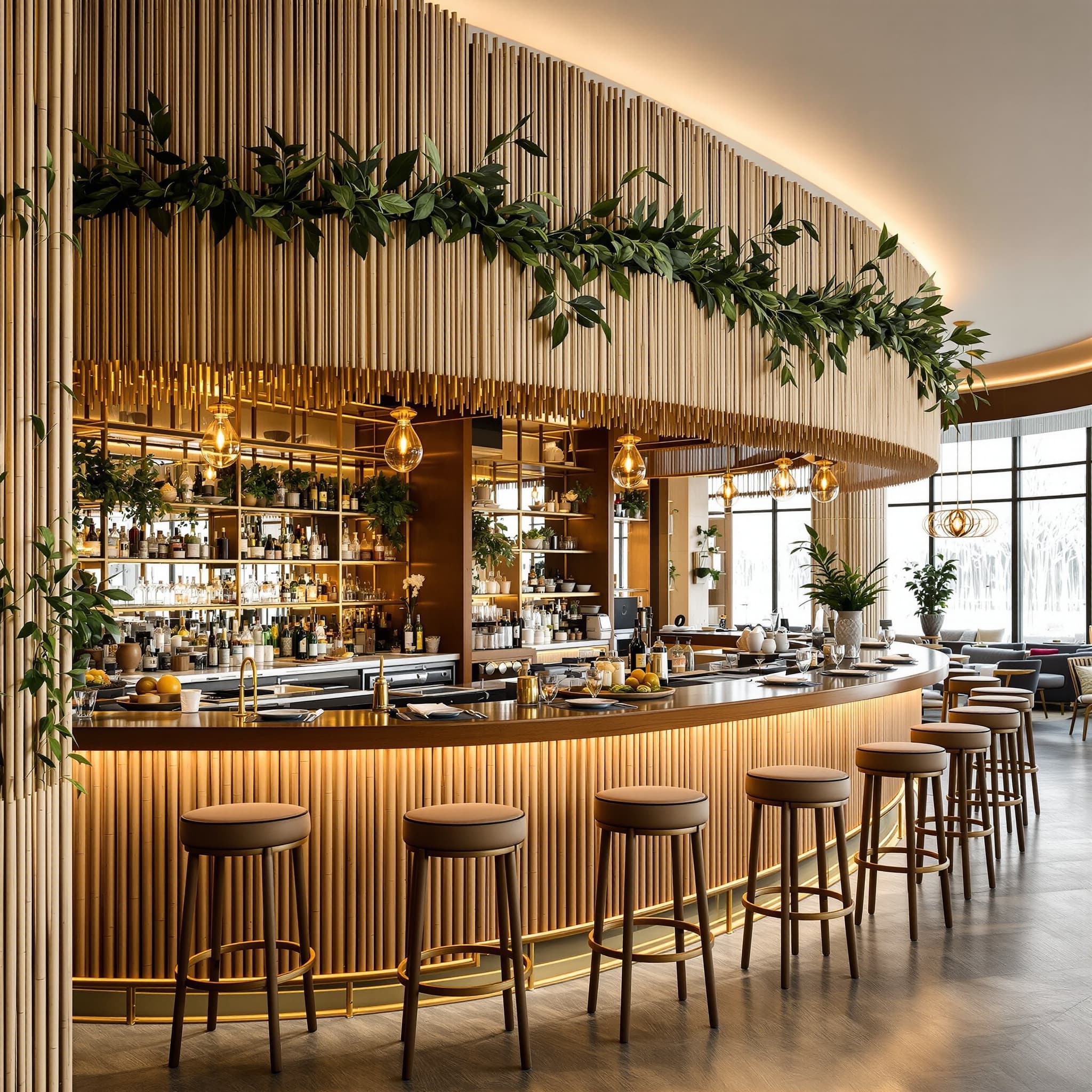 Tropikal tasarımlı bambu bar tezgahı