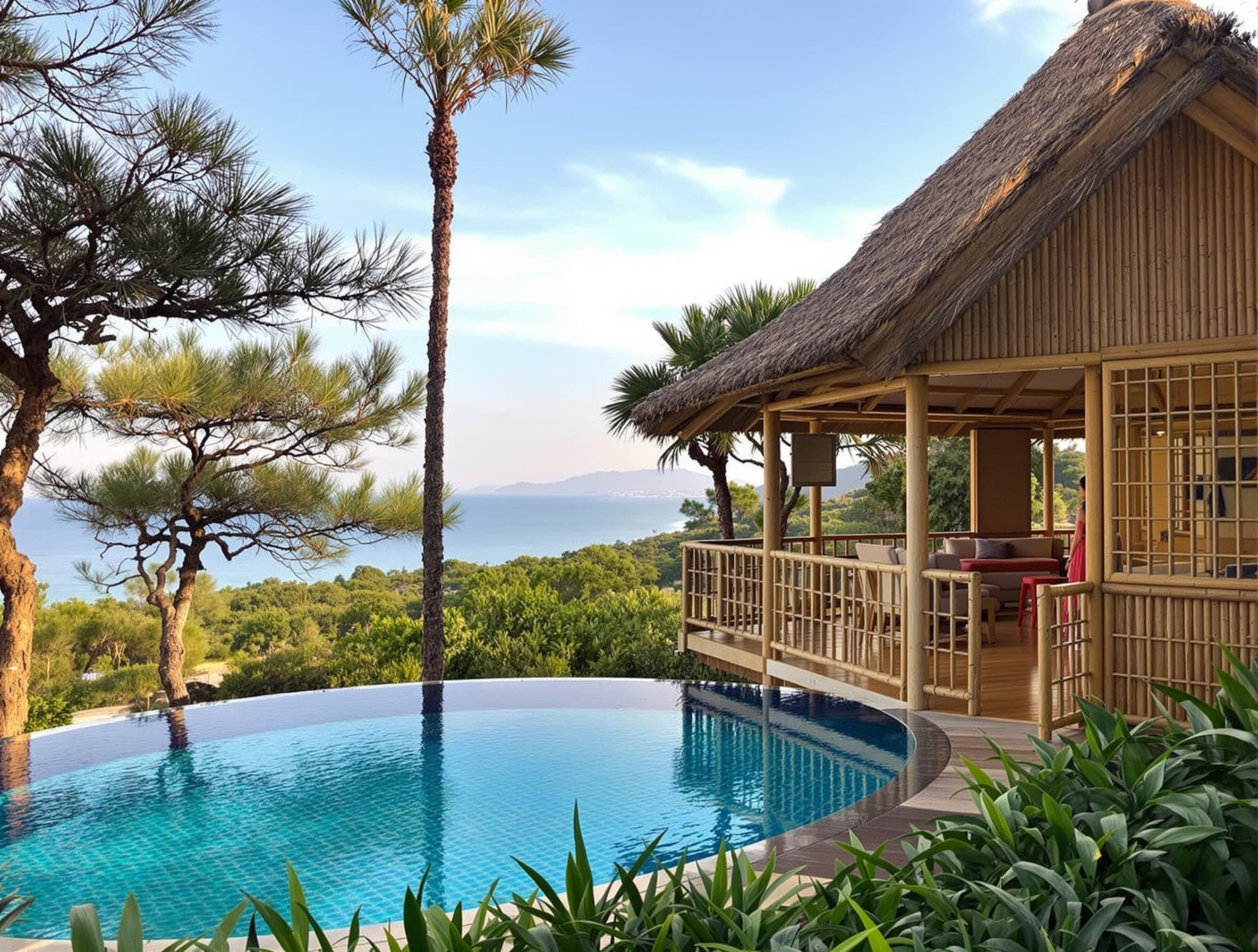 Tatil köyü bungalov bambu çatı