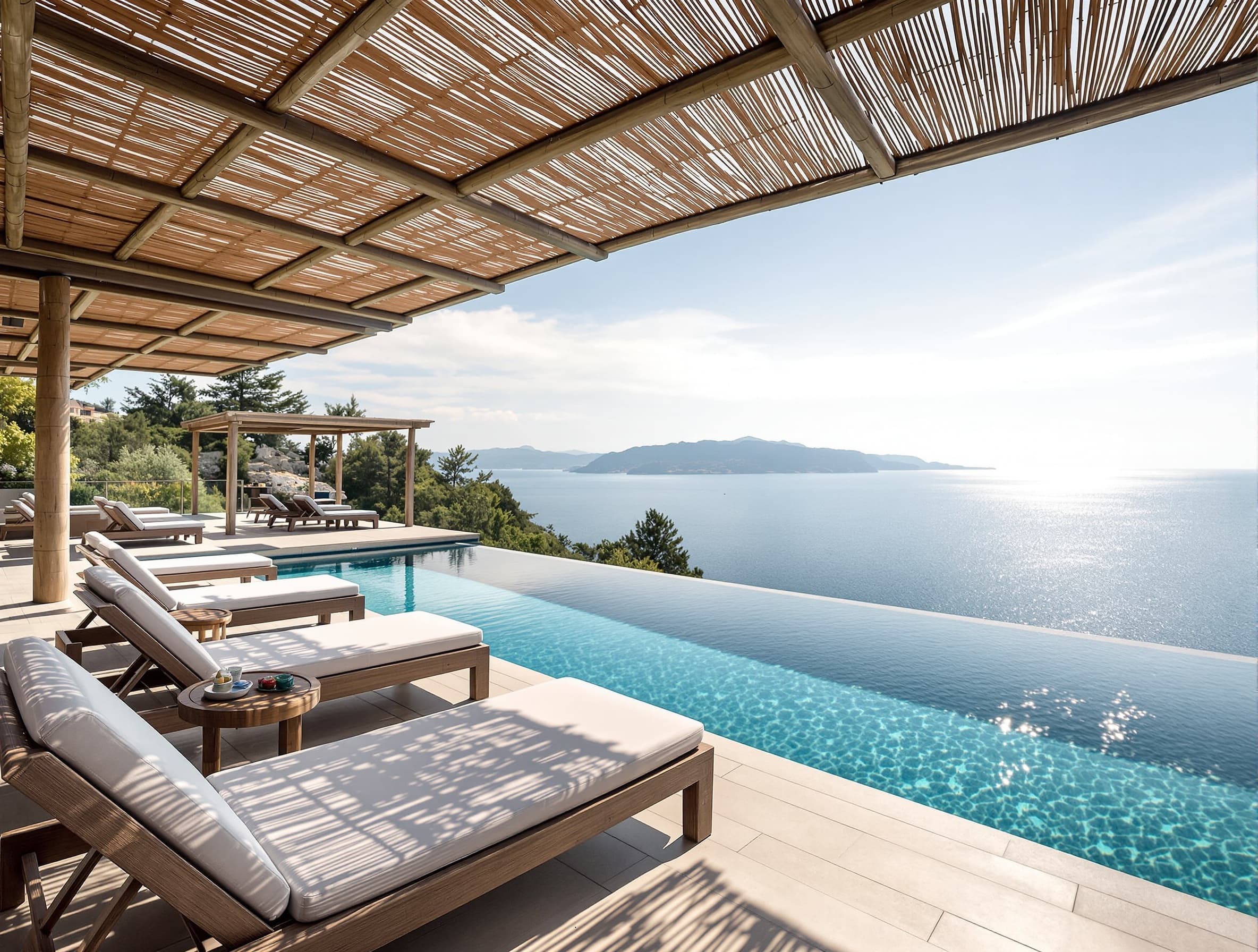 Lüks villa sonsuzluk havuzu bambu gölgelik